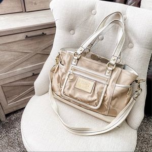 Coach Poppy Tote, Gold and Turquoise